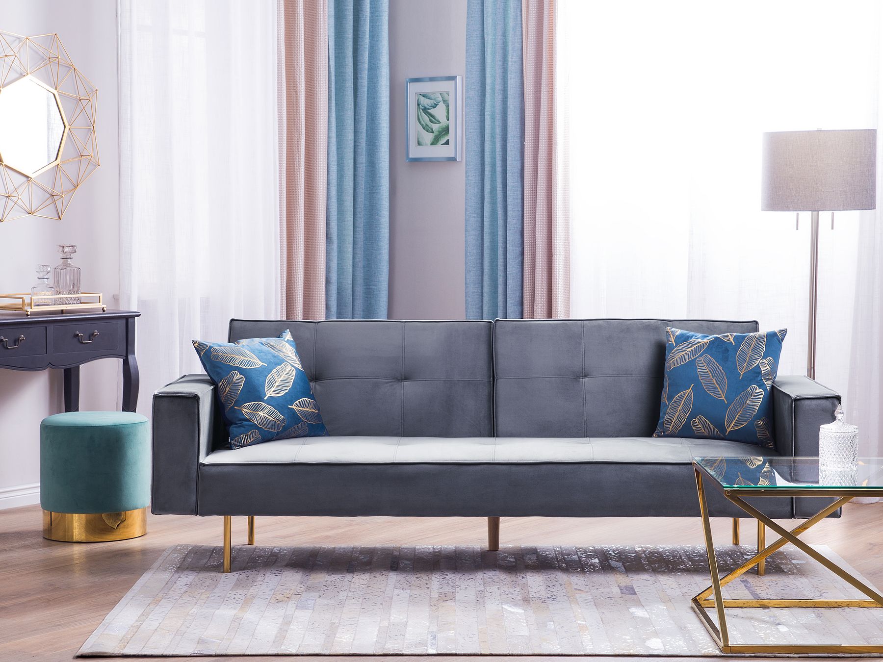 Sofa Bed VISNES Velvet Grey 3 Seater