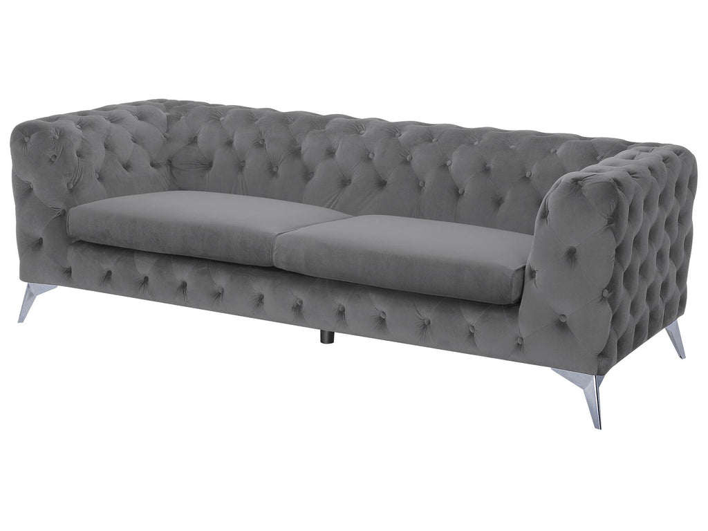 3 Seater Velvet Fabric Sofa Grey SOTRA