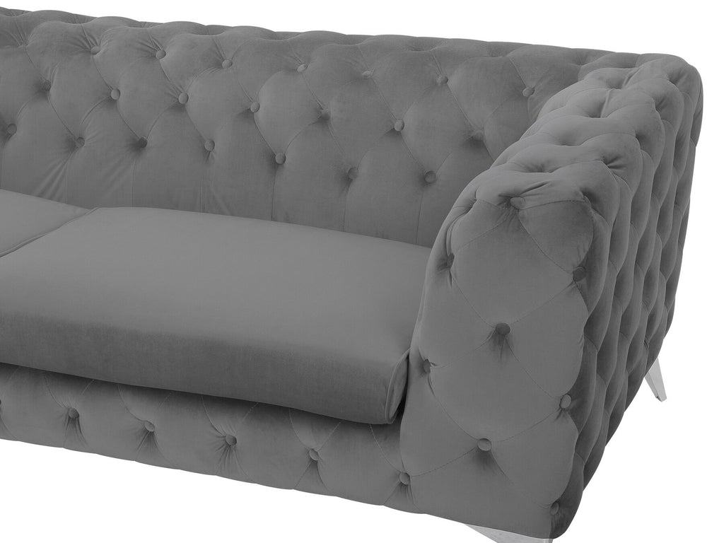 3 Seater Velvet Fabric Sofa Grey SOTRA