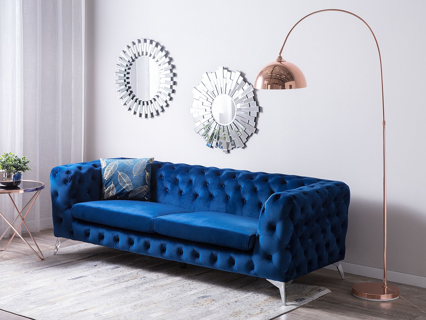 3 Seater Velvet Fabric Sofa Cobalt Blue SOTRA