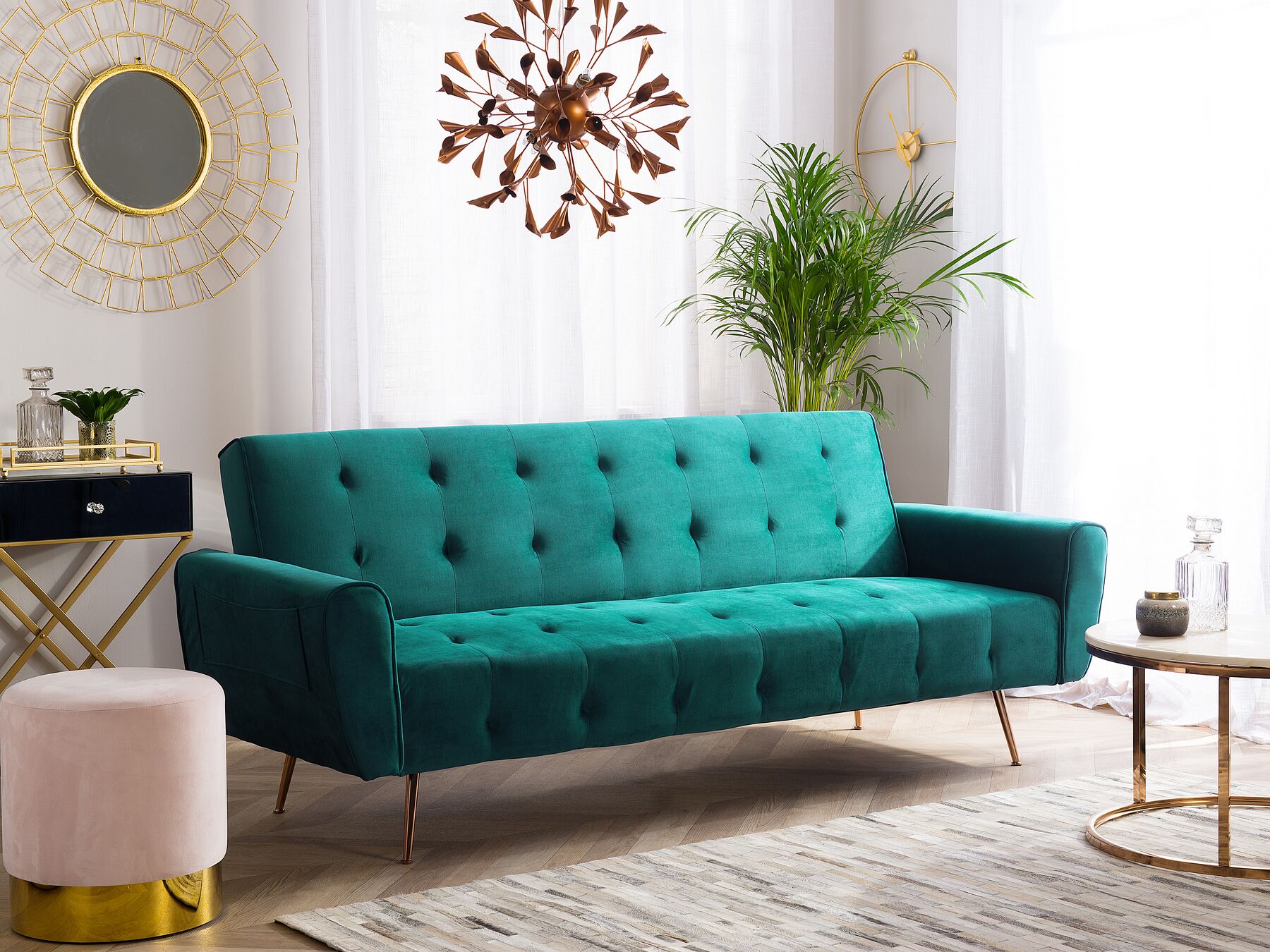 Sofa Bed SELNES Velvet Emerald Green 3 Seater