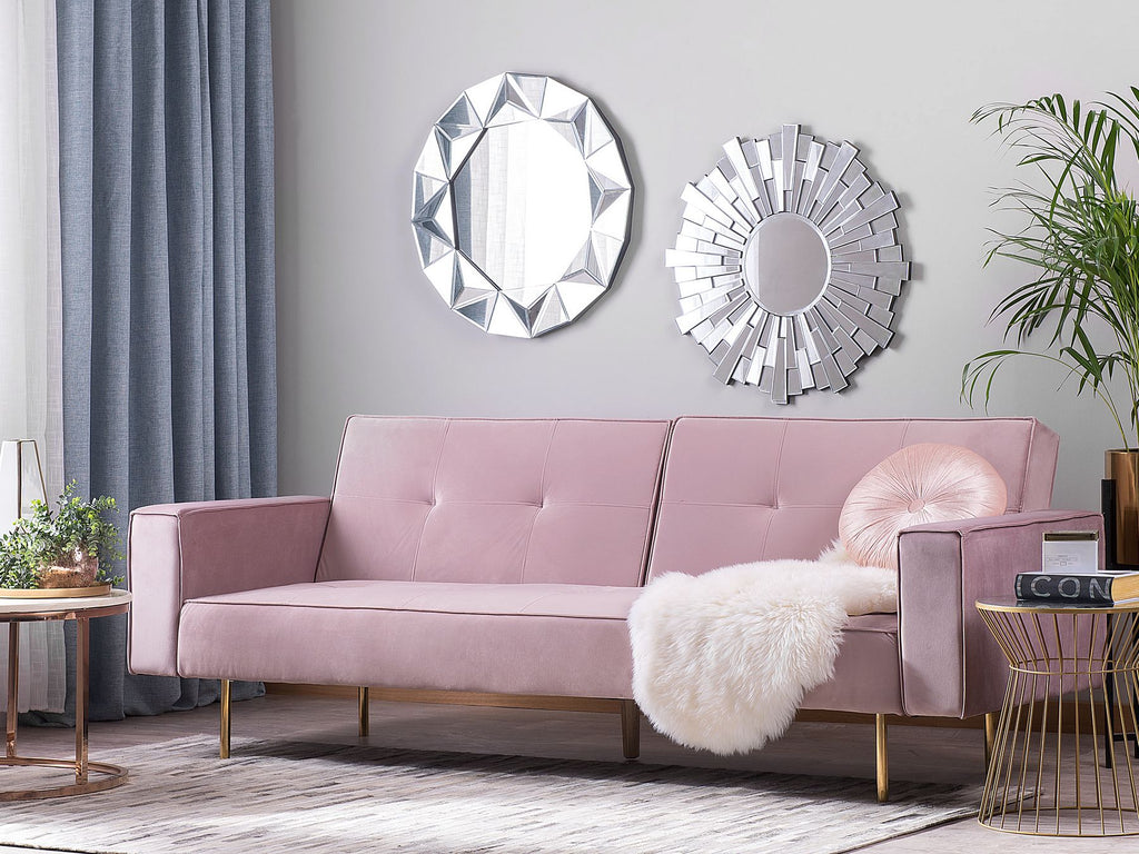 Sofa Bed VISNES Velvet Pink 3 Seater