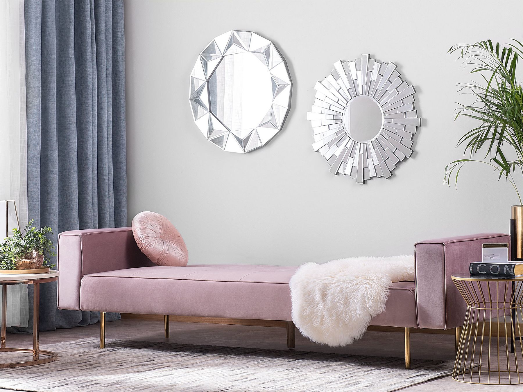 Sofa Bed VISNES Velvet Pink 3 Seater