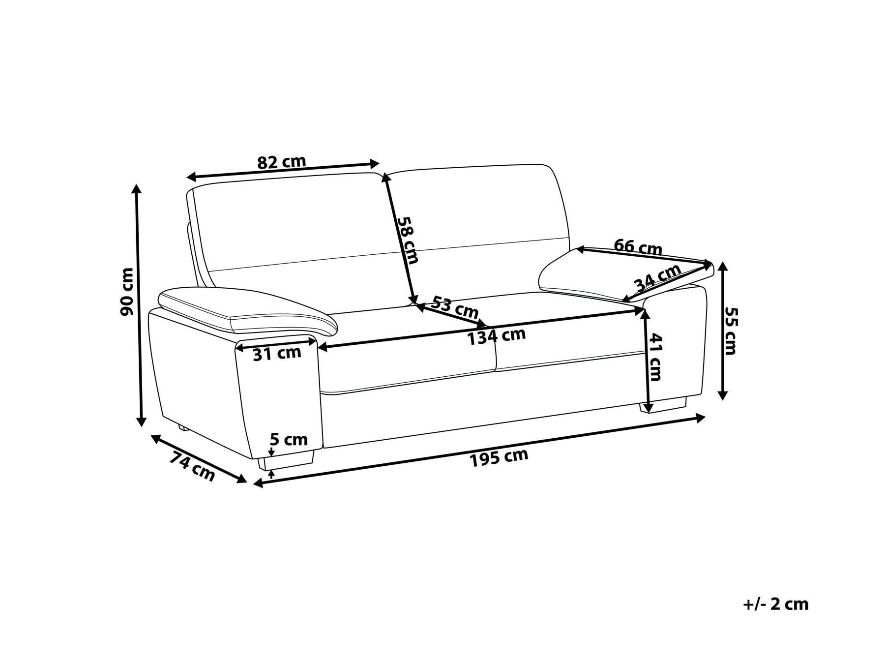 3 Seater Faux Leather Sofa Cream VOGAR