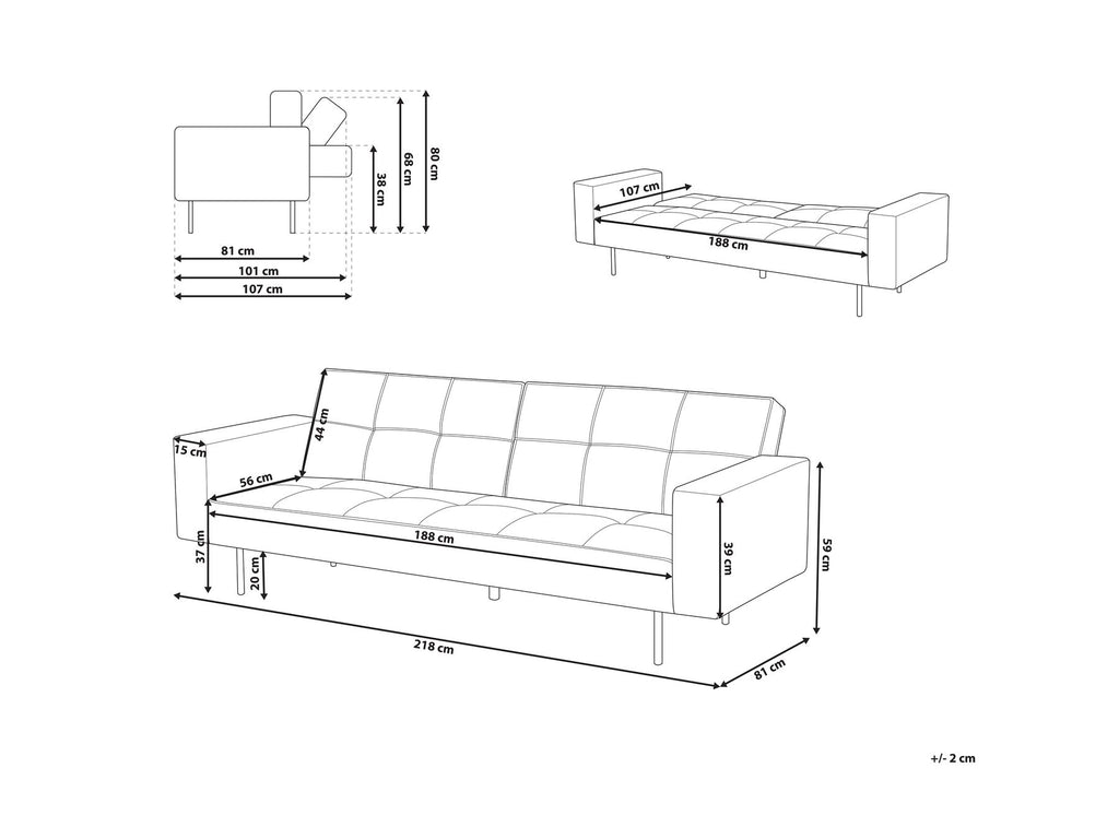 Sofa Bed VISNES Velvet Navy Blue 3 Seater