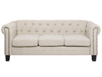3 Seater Fabric Sofa Nailhead Trim Beige CHESTERFIELD