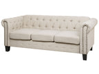 3 Seater Fabric Sofa Nailhead Trim Beige CHESTERFIELD