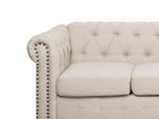 3 Seater Fabric Sofa Nailhead Trim Beige CHESTERFIELD