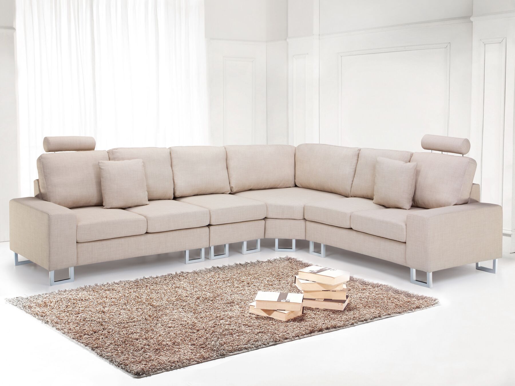 Corner Sofa STOCKHOLM Fabric Beige 6 Seater Left Hand