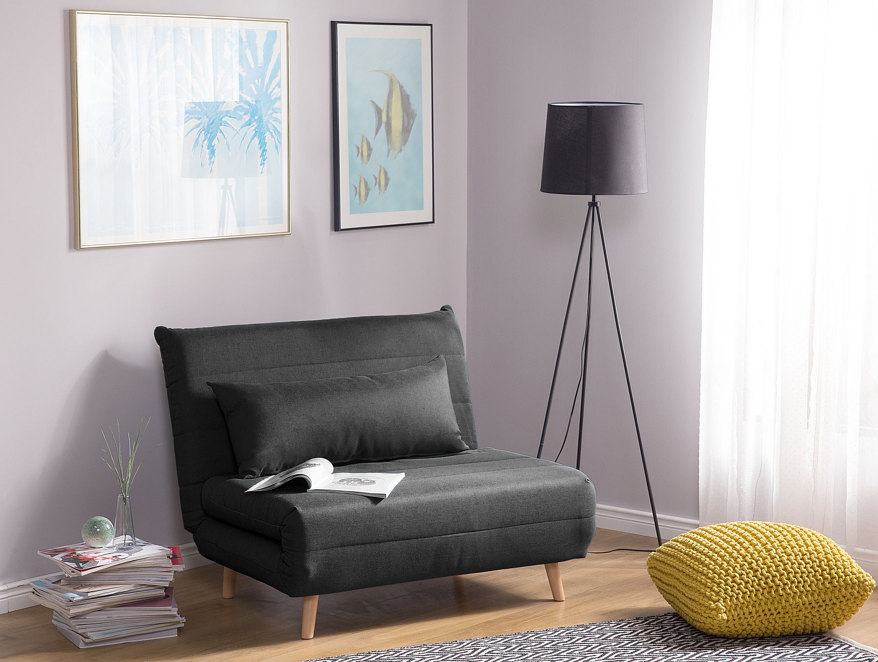 Single Sofa Bed SETTEN Fabric Dark Grey