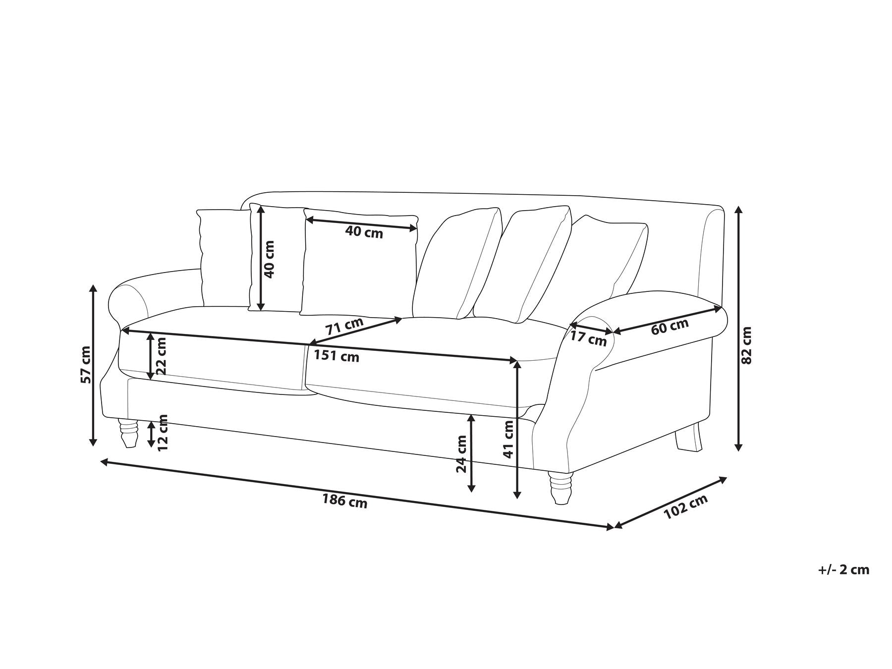 2 Seater Velvet Sofa Off-White EIKE