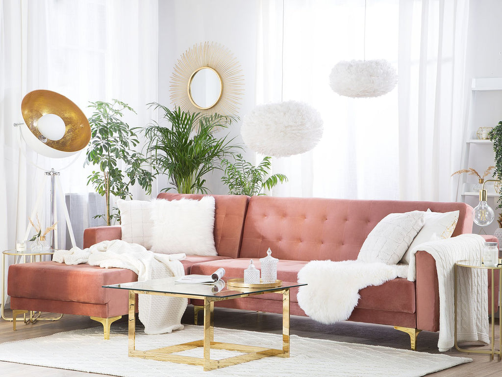 Modular Corner Sofa Bed ABERDEEN Velvet Pink 4 Seater Right Hand