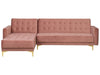 Modular Corner Sofa Bed Velvet Pink 4 Seater Right Hand