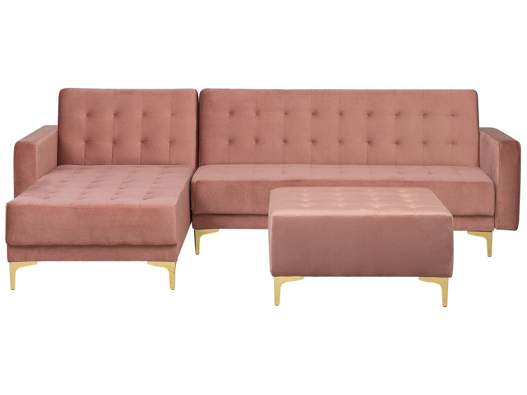 Modular Corner Sofa Bed ABERDEEN Velvet Pink with Ottoman 4 Seater Right Hand