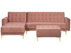 Modular Corner Sofa Bed Velvet Pink with Ottoman 4 Seater Right Hand