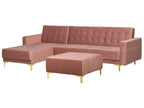 Modular Corner Sofa Bed ABERDEEN Velvet Pink with Ottoman 4 Seater Right Hand