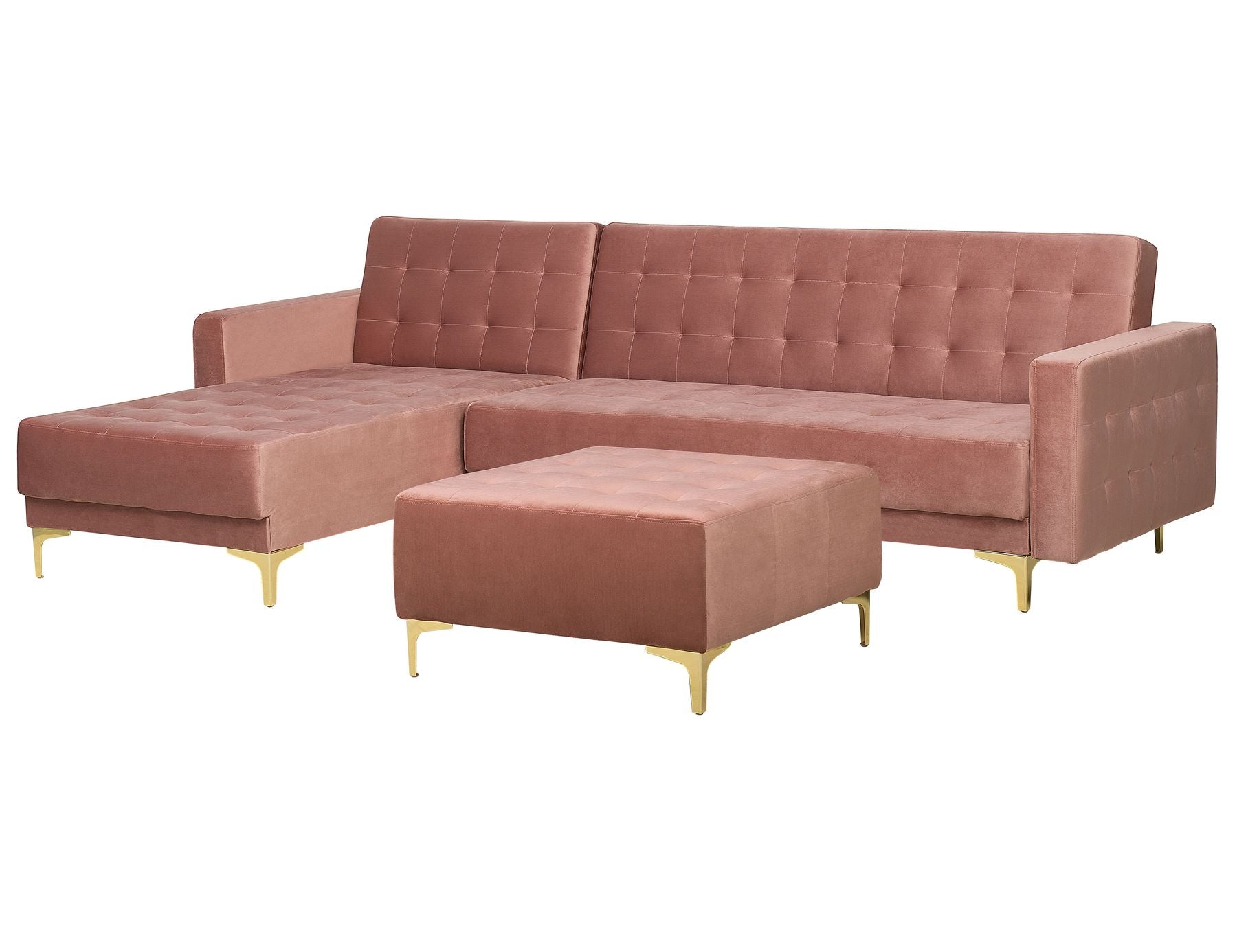 Modular Corner Sofa Bed ABERDEEN Velvet Pink with Ottoman 4 Seater Right Hand