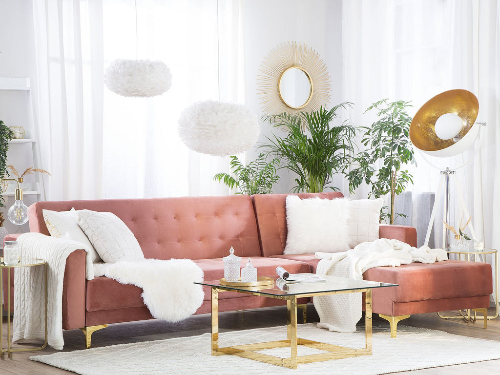 Modular Corner Sofa Bed ABERDEEN Velvet Pink 4 Seater Left Hand