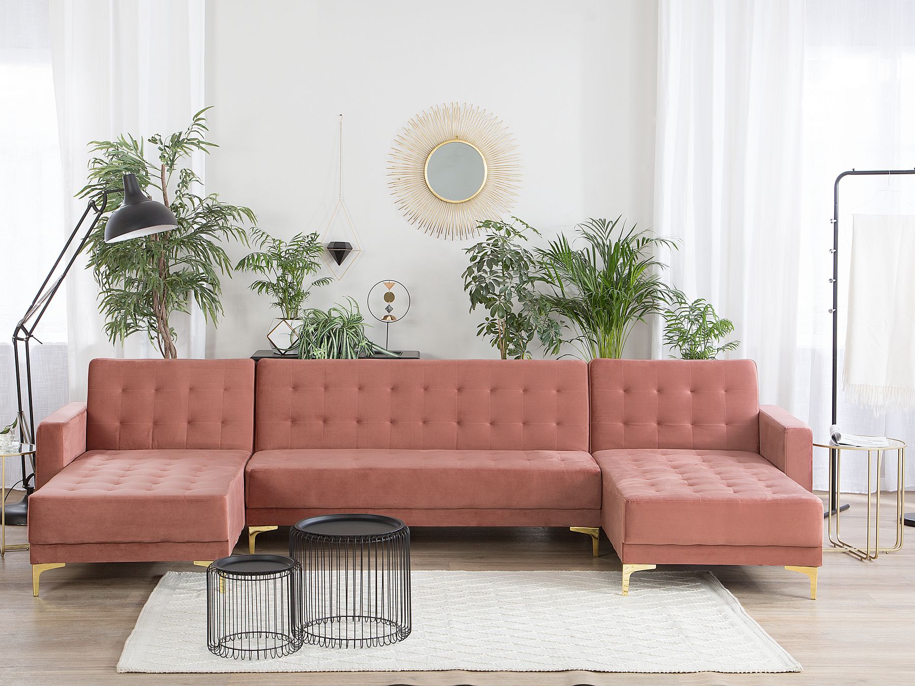 Modular U-Shape Sofa Bed ABERDEEN Velvet Pink 5 Seater