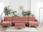 Modular U-Shape Sofa Bed ABERDEEN Velvet Pink with Ottoman 5 Seater