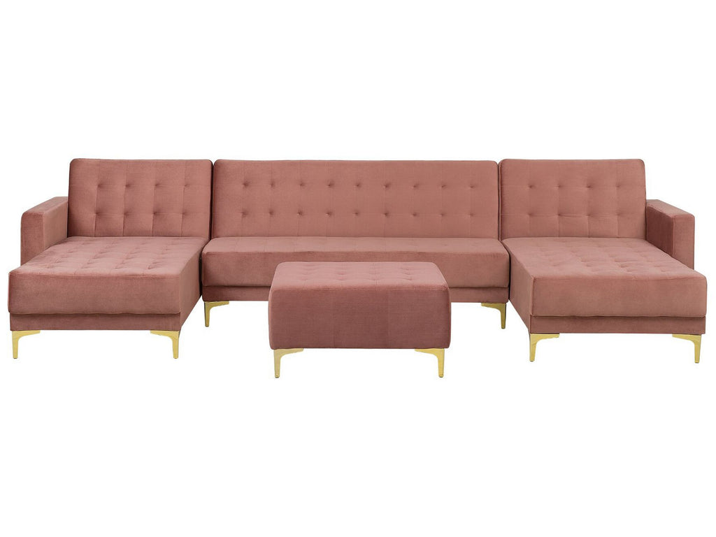 Modular U-Shape Sofa Bed ABERDEEN Velvet Pink with Ottoman 5 Seater