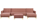 Modular U-Shape Sofa Bed ABERDEEN Velvet Pink with Ottoman 5 Seater