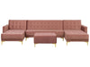 Modular U-Shape Sofa Bed Velvet Pink with Ottoman 5 Seater