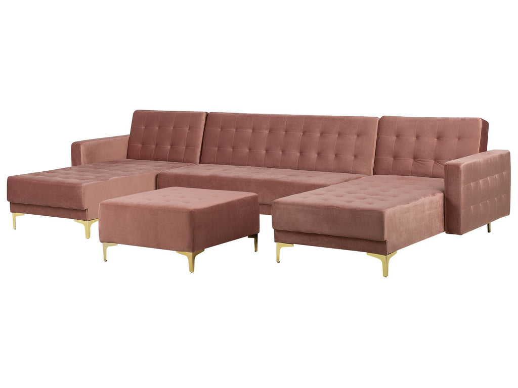 Modular U-Shape Sofa Bed ABERDEEN Velvet Pink with Ottoman 5 Seater