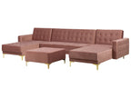 Modular U-Shape Sofa Bed ABERDEEN Velvet Pink with Ottoman 5 Seater
