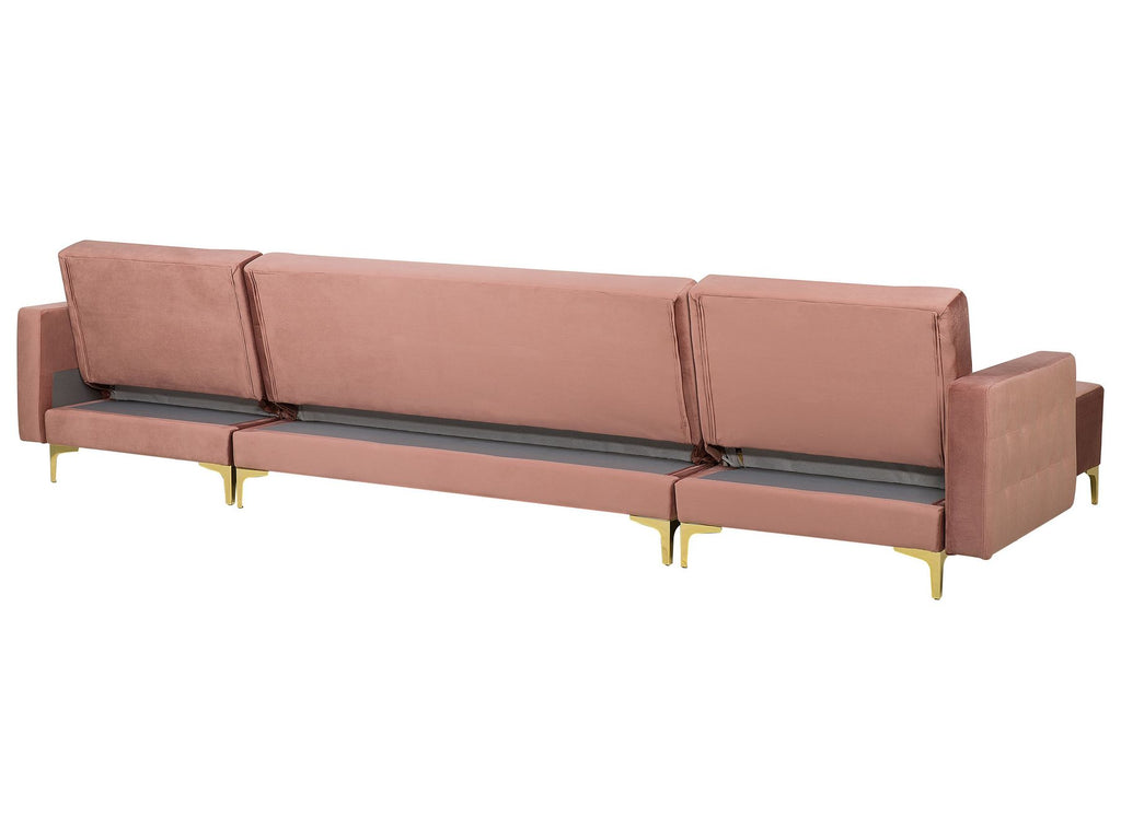 Modular U-Shape Sofa Bed ABERDEEN Velvet Pink with Ottoman 5 Seater