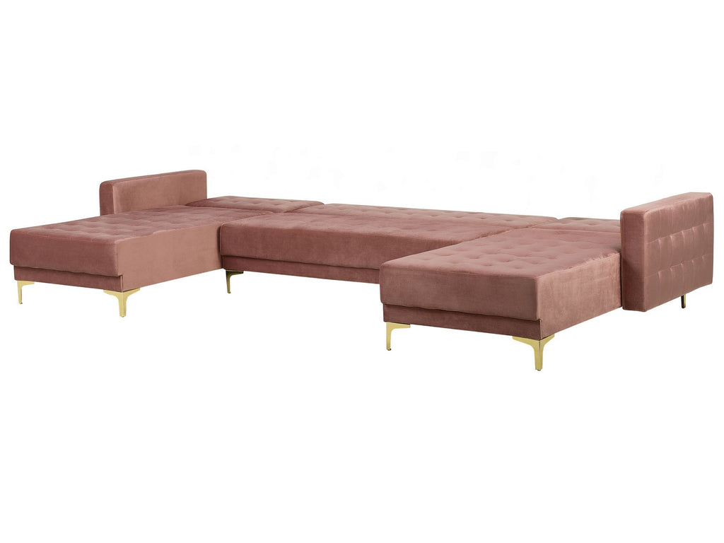 Modular U-Shape Sofa Bed ABERDEEN Velvet Pink with Ottoman 5 Seater