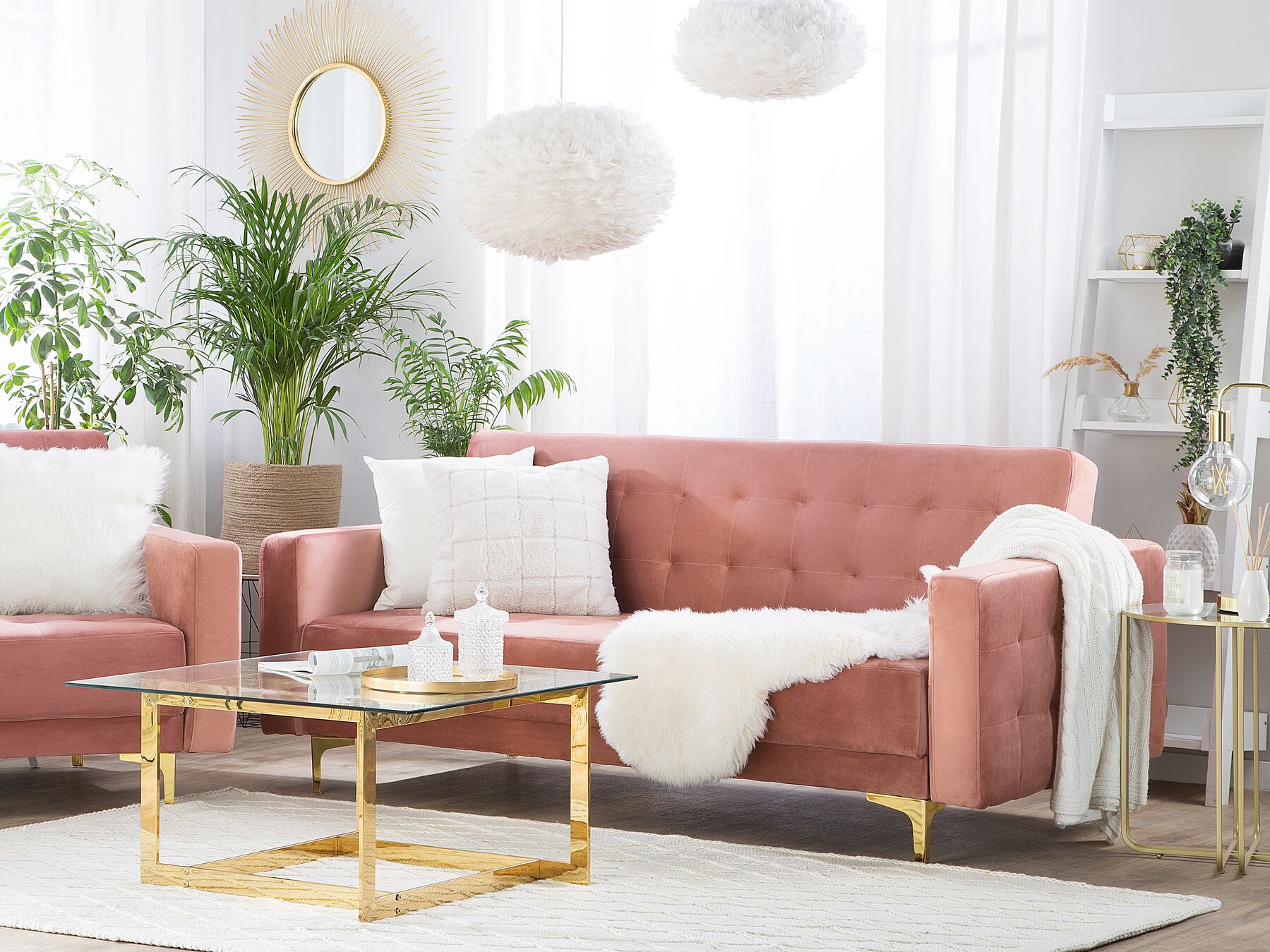 Sofa Bed ABERDEEN Velvet Pink 3 Seater
