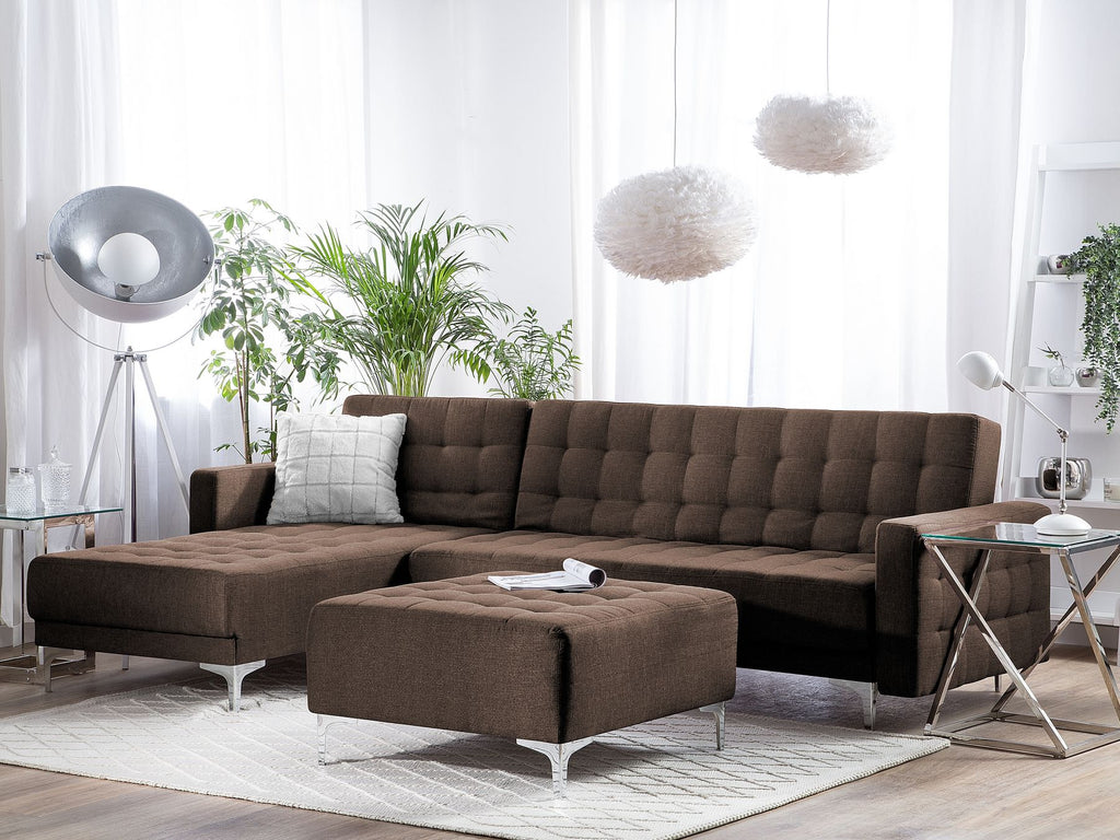 Modular Corner Sofa Bed ABERDEEN Fabric Dark Brown with Ottoman 4 Seater Right Hand