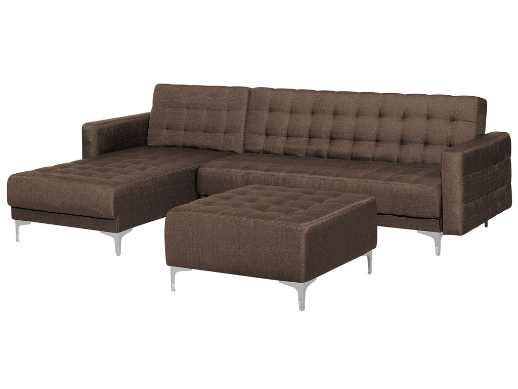 Modular Corner Sofa Bed ABERDEEN Fabric Dark Brown with Ottoman 4 Seater Right Hand