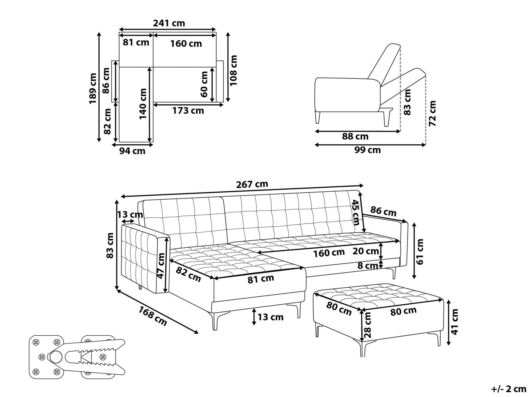 Modular Corner Sofa Bed ABERDEEN Fabric Dark Brown with Ottoman 4 Seater Right Hand