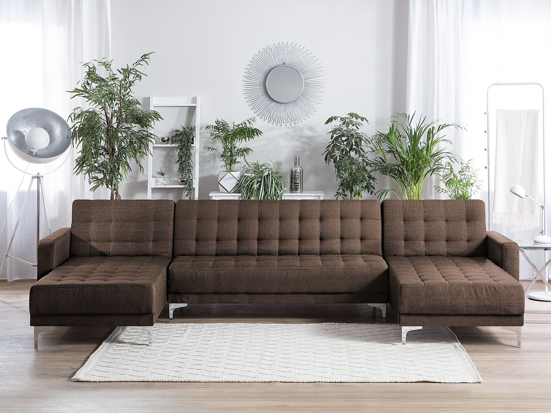 Modular U-Shape Sofa Bed ABERDEEN Fabric Dark Brown 5 Seater