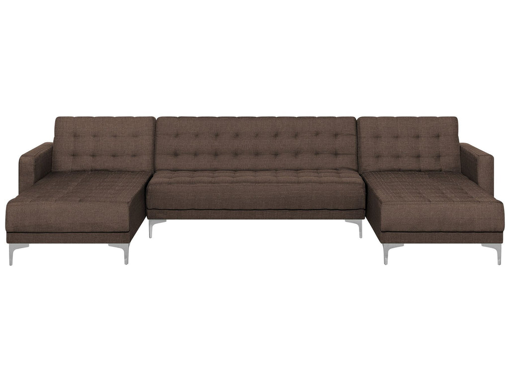 Modular U-Shape Sofa Bed ABERDEEN Fabric Dark Brown 5 Seater
