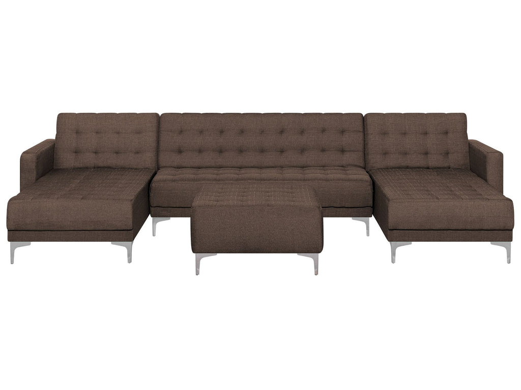 Modular U-Shape Sofa Bed ABERDEEN Fabric Dark Brown with Ottoman 5 Seater