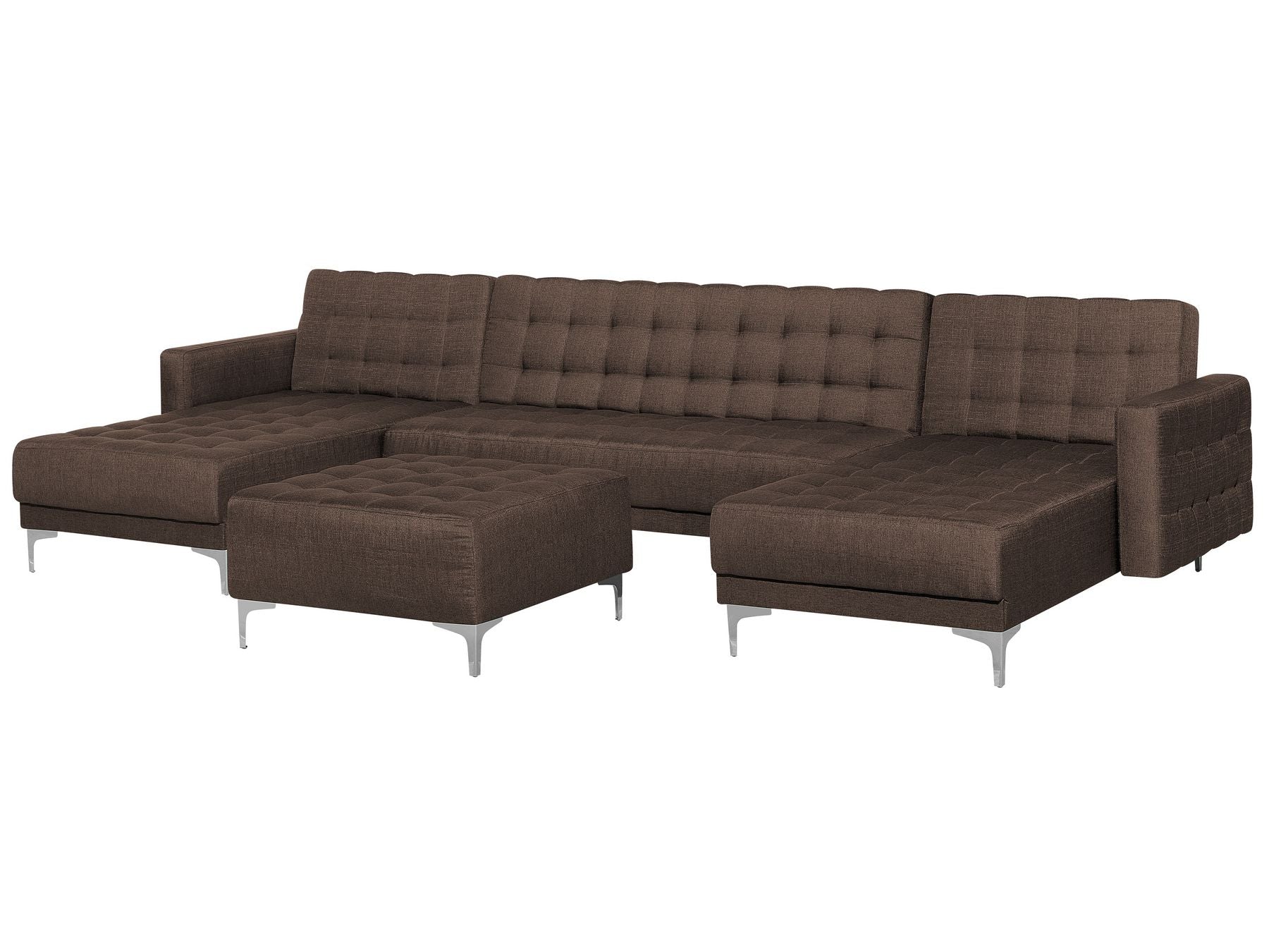 Modular U-Shape Sofa Bed ABERDEEN Fabric Dark Brown with Ottoman 5 Seater