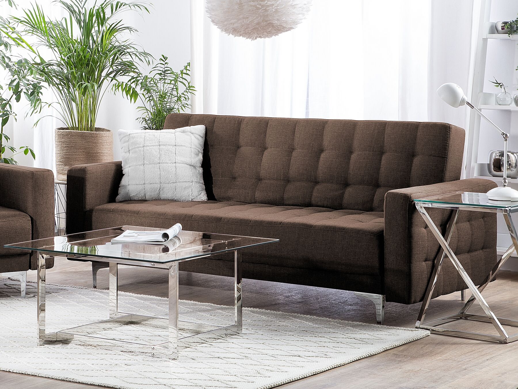 Sofa Bed ABERDEEN Fabric Dark Brown 3 Seater