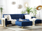 Modular Corner Sofa Bed ABERDEEN Velvet Navy Blue with Ottoman 4 Seater Left Hand