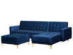 Modular Corner Sofa Bed ABERDEEN Velvet Navy Blue with Ottoman 4 Seater Left Hand