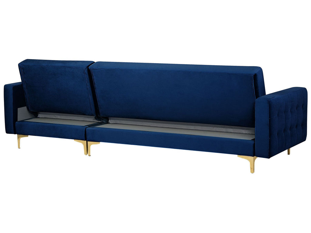 Modular Corner Sofa Bed ABERDEEN Velvet Navy Blue with Ottoman 4 Seater Left Hand