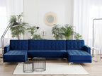 Modular U-Shape Sofa Bed ABERDEEN Velvet Navy Blue 5 Seater