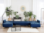 Modular U-Shape Sofa Bed ABERDEEN Velvet Navy Blue 5 Seater