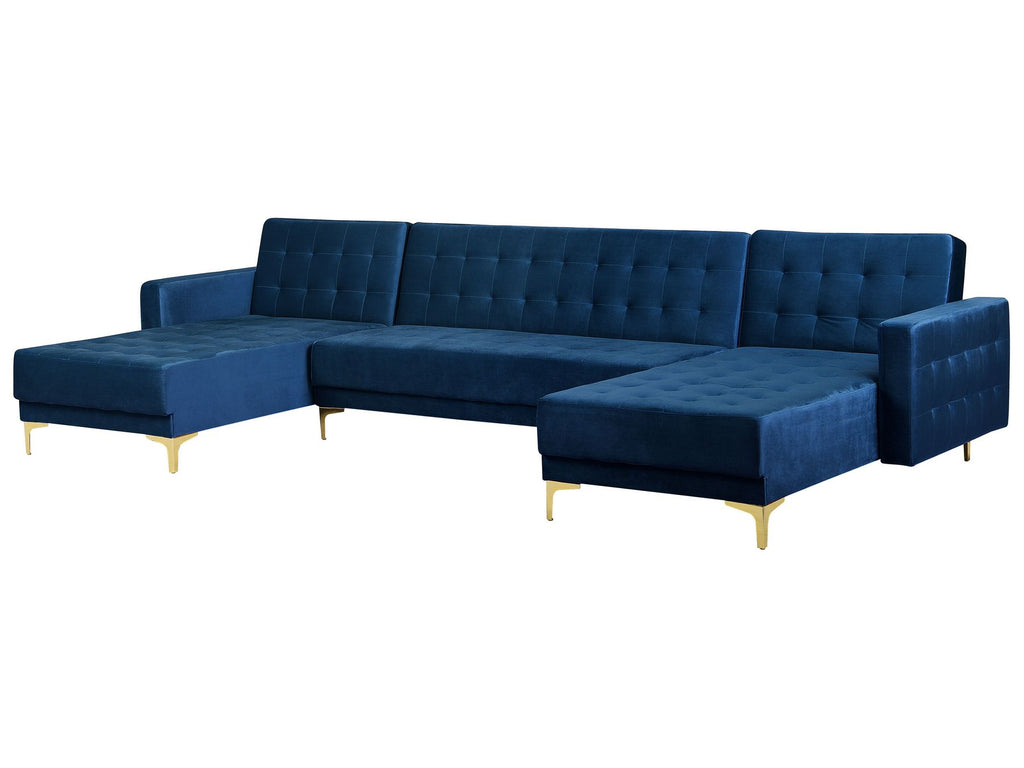Modular U-Shape Sofa Bed ABERDEEN Velvet Navy Blue 5 Seater
