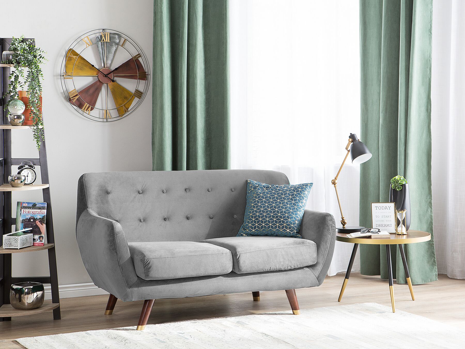 2 Seater Velvet Sofa Grey BODO