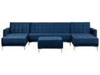Modular U-Shape Sofa Bed ABERDEEN Velvet Navy Blue with Ottoman 5 Seater