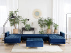 Modular U-Shape Sofa Bed ABERDEEN Velvet Navy Blue with Ottoman 5 Seater