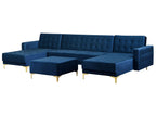 Modular U-Shape Sofa Bed ABERDEEN Velvet Navy Blue with Ottoman 5 Seater